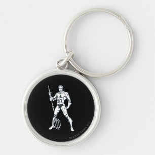 Aquaman med Pitchfork BW Rund Silverfärgad Nyckelring