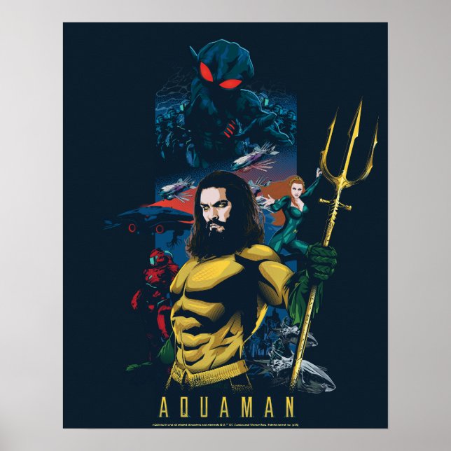 Aquaman | Orin, Mera och grafisk svart Manta Poster (Framsidan)