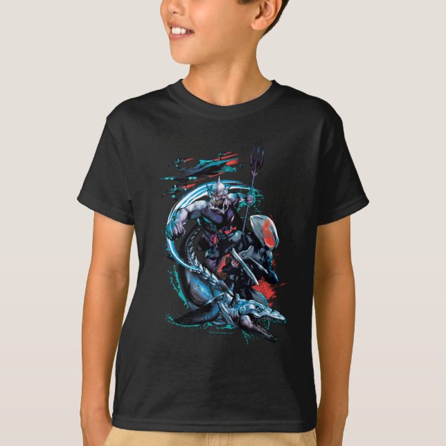 Aquaman | Orm, Black Manta, Tylosaur och Fraktaser T Shirt (Framsida)