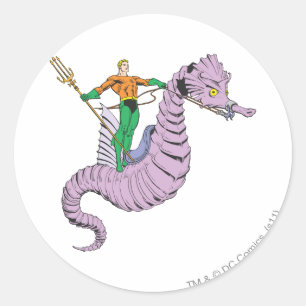Aquaman Rides Seahorse Runt Klistermärke