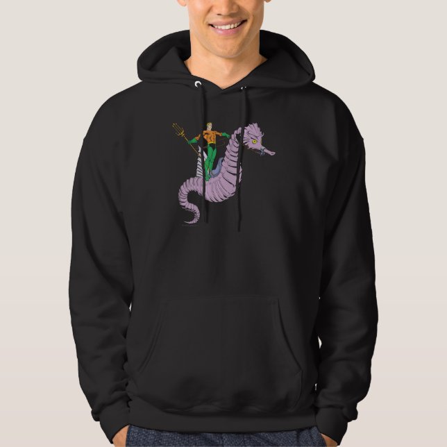 Aquaman Rides Seahorse Sweatshirt Med Luva (Framsida)