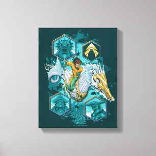 Aquaman Riding Seahorse över Kingdoms Canvastryck
