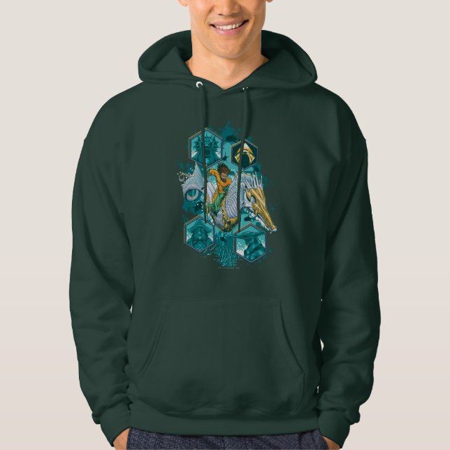 Aquaman Riding Seahorse över Kingdoms Hoodie (Framsida)
