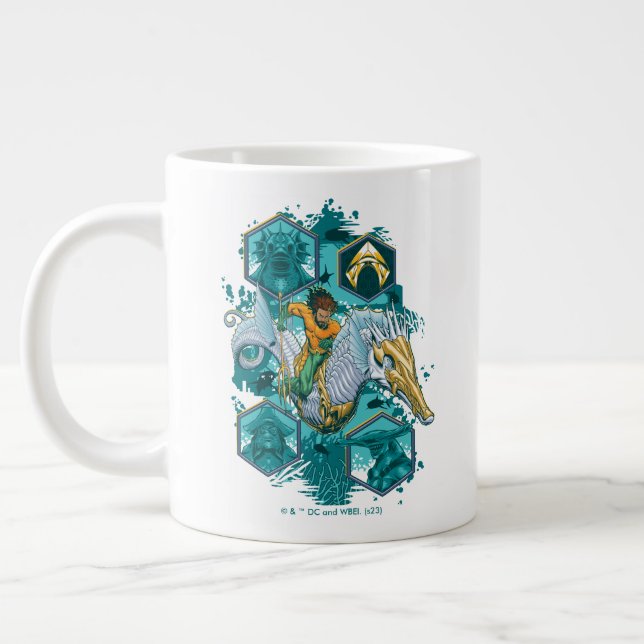 Aquaman Riding Seahorse över Kingdoms Jumbo Mugg (Vänster)