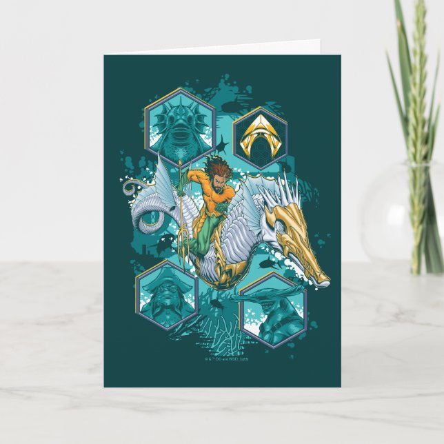 Aquaman Riding Seahorse över Kingdoms Kort (Framsida)
