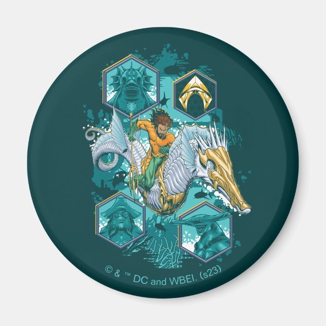 Aquaman Riding Seahorse över Kingdoms Magnet (Framsidan)
