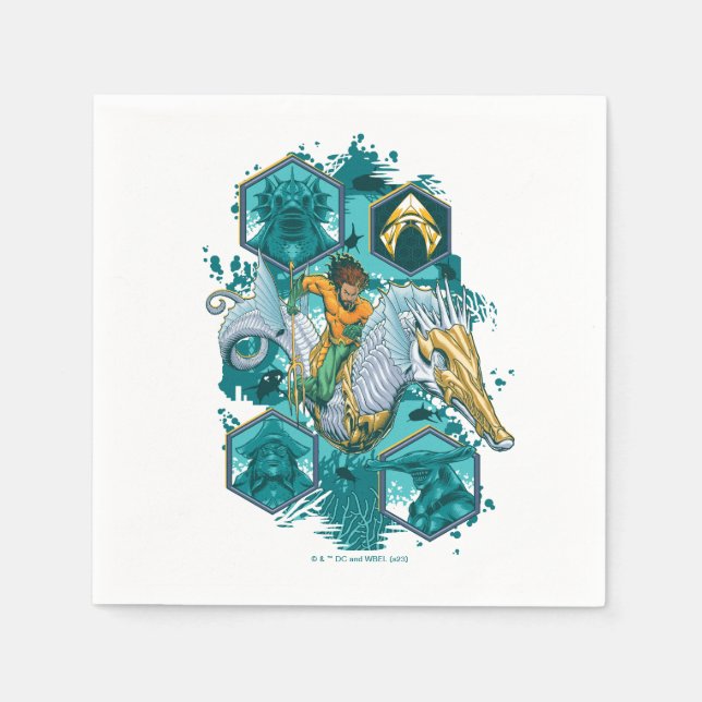 Aquaman Riding Seahorse över Kingdoms Pappersservett (Framsidan)