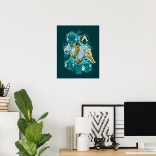 Aquaman Riding Seahorse över Kingdoms Poster