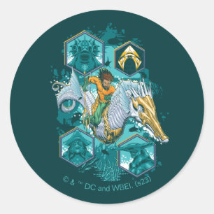 Aquaman Riding Seahorse över Kingdoms Runt Klistermärke