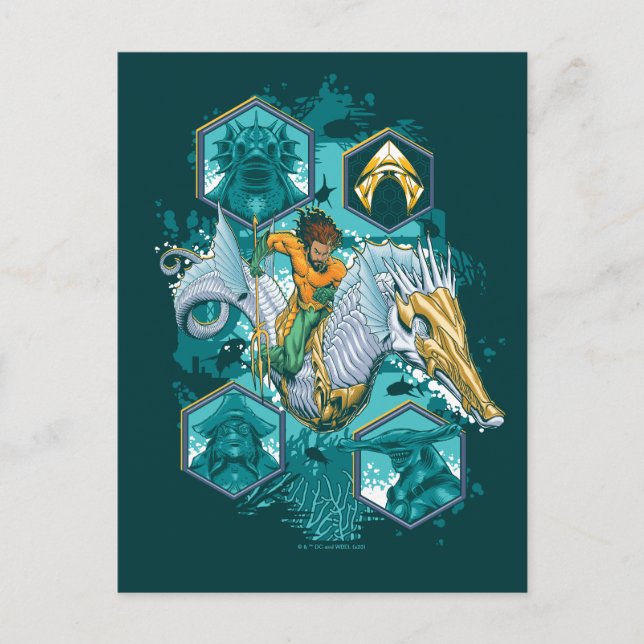 Aquaman Riding Seahorse över Kingdoms Vykort (Framsida)