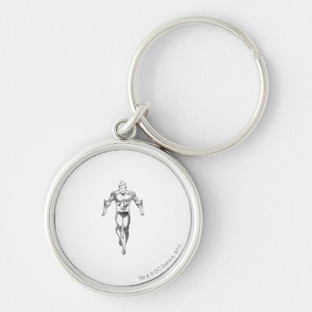Aquaman Springa BW Rund Silverfärgad Nyckelring (Framsidan)