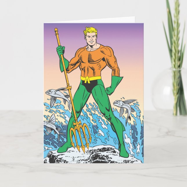 Aquaman Stands with Spear Kort (Framsida)