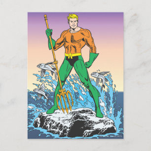 Aquaman står med spjut vykort