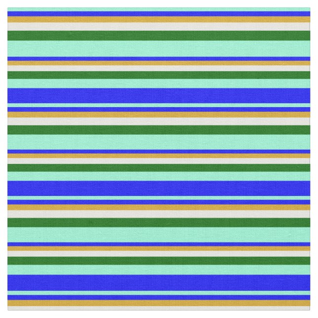 Aquamarin, Blue, Goldenrod, Vit och Mörk grönt Tyg (Närbild)