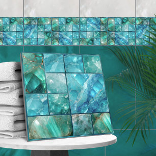 Aquamarin - Geometrisk kollage Kakelplatta