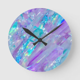 Aquamarin och Ametyst Crystal Rund Klocka