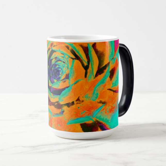 Aquamarin och Orange Succulent Sedum Rosette Magisk Mugg (Framsida höger)