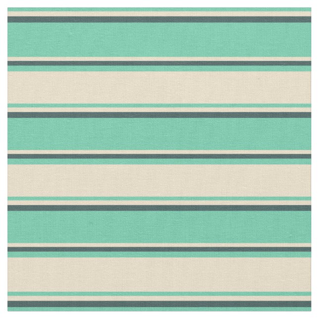 Aquamarin, Tan och Mörk Slate Grått Mönster Tyg (Närbild)