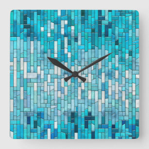 Aquamarine Abstrakt Mosaic Art Fyrkantig Klocka