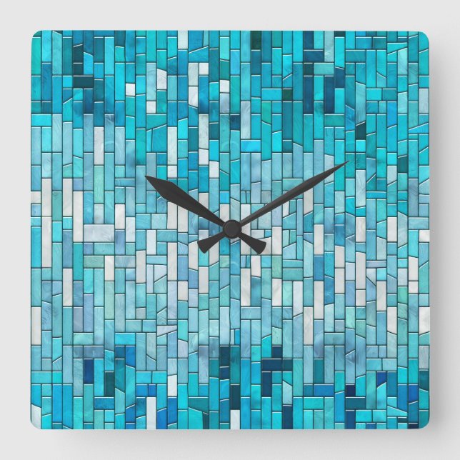 Aquamarine Abstrakt Mosaic Art Fyrkantig Klocka (Framsida)