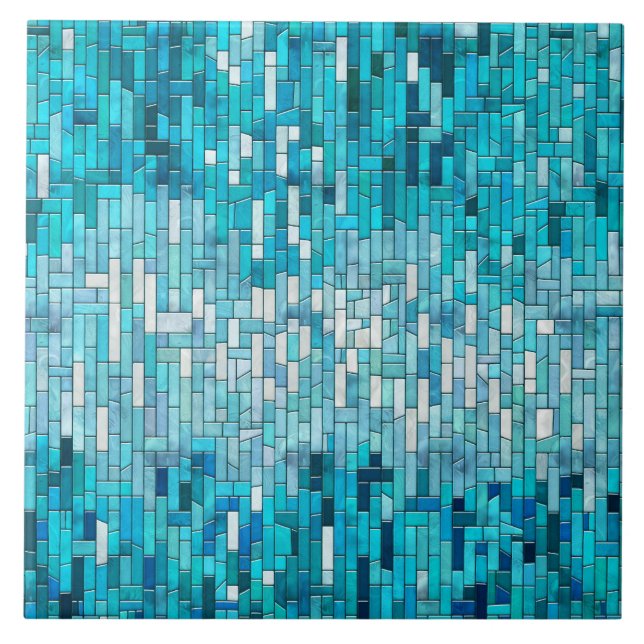 Aquamarine Abstrakt Mosaic Art Kakelplatta (Framsidan)