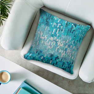 Aquamarine Abstrakt Mosaic Art Kudde