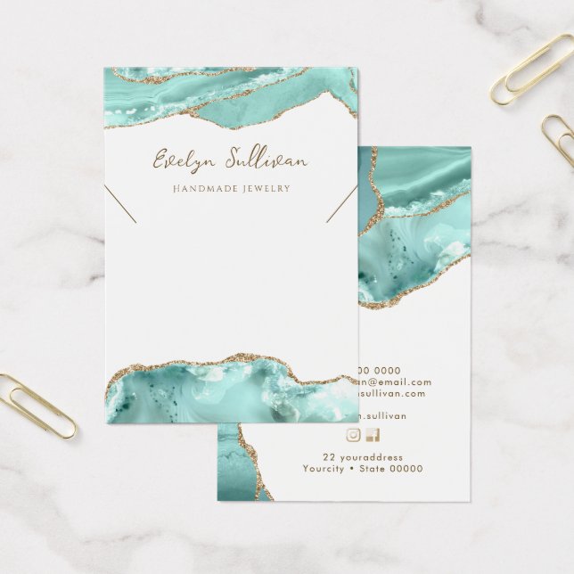 Aquamarine agate necklace visning card visitkort (Kontor)