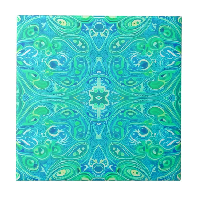 Aquamarine Arabesque Bohemian Mönster Kakelplatta (Framsidan)