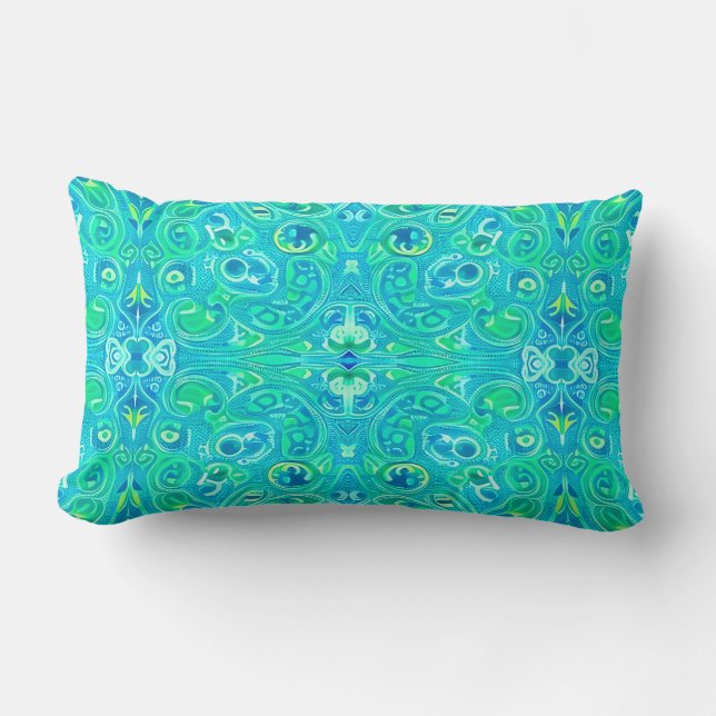 Aquamarine Arabesque Bohemian Mönster Lumbarkudde (Framsida)