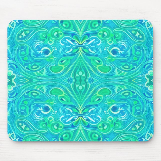 Aquamarine Arabesque Bohemian Mönster Musmatta (Framsidan)