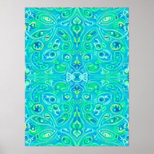 Aquamarine Arabesque Bohemian Mönster Poster