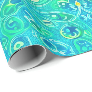 Aquamarine Arabesque Bohemian Mönster Presentpapper