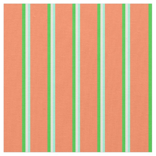 Aquamarine, Beige, Lime Green & Coral Mönster Tyg (Närbild)