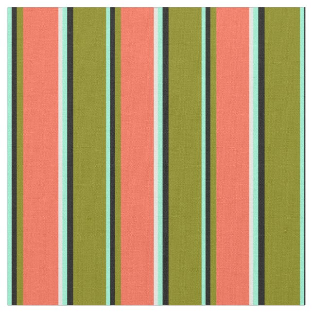 Aquamarine, Black, Grönt, Red & White Mönster Tyg (Närbild)