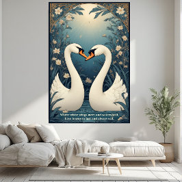 Aquamarine Blue Pond Art Nouveau Swan Couple's Vow