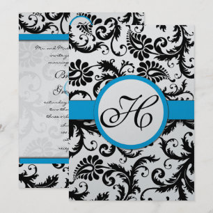 Aquamarine Damask Swirls bröllopsinbjudan Inbjudningar