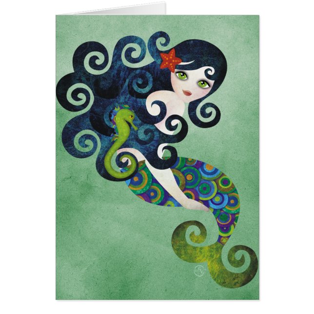 aquamarine den tonårs- sjöjungfrun hälsningskort (Framsidan)