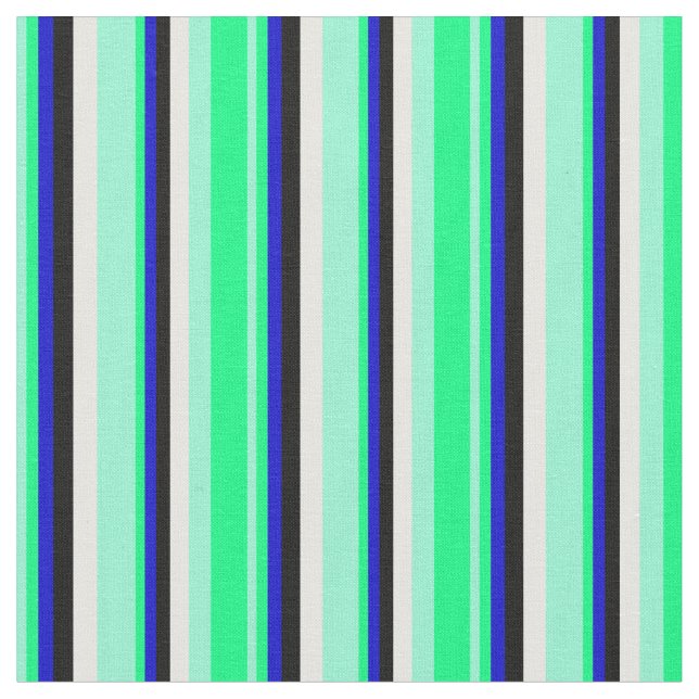 Aquamarine, Grönt, Blue, Black och Mint Cream Tyg (Närbild)