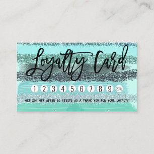 Aquamarine Grönt Blue Glitter Brushstrokes Rand Lojalitetskort