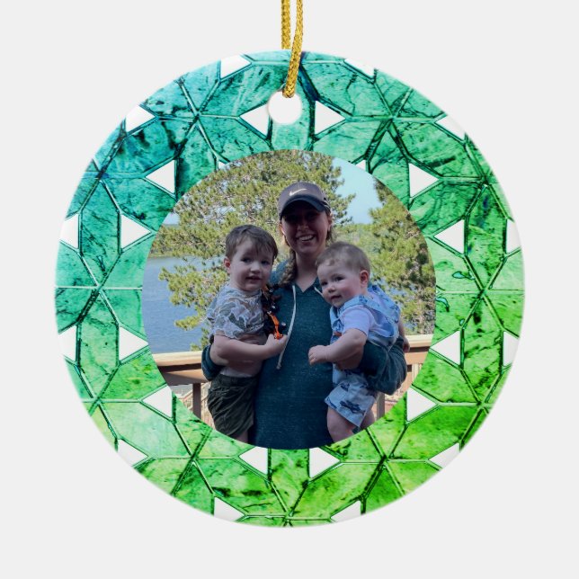 Aquamarine grönt Mosaic | Livslblomma Julgransprydnad Keramik (Framsidan)