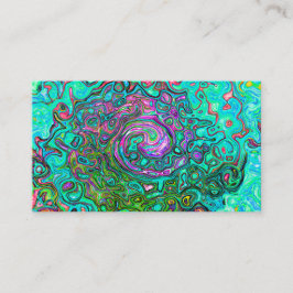Aquamarine Groovy Abstract Retro Liquid Swirl Visitkort