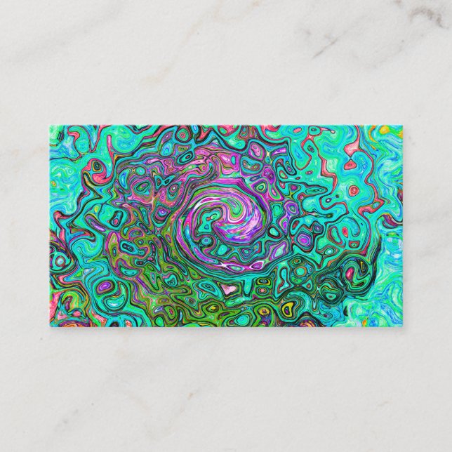 Aquamarine Groovy Abstract Retro Liquid Swirl Visitkort (Framsida)
