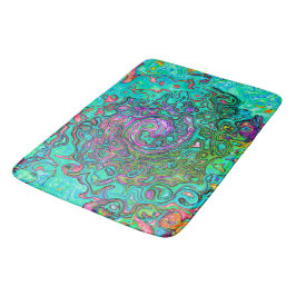 Aquamarine Groovy Abstrakt Retro Liquid Swirl Badrumsmatta