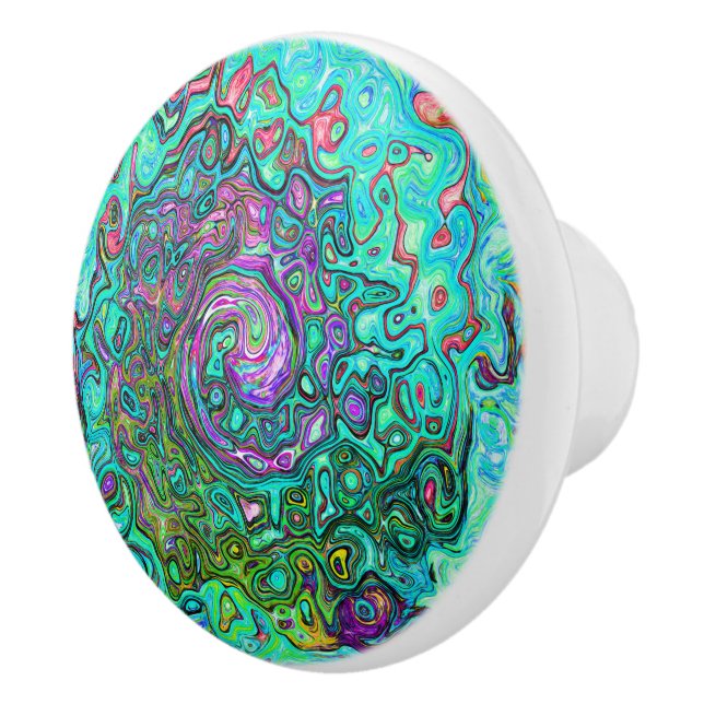 Aquamarine Groovy Abstrakt Retro Liquid Swirl Knopp (Höger)
