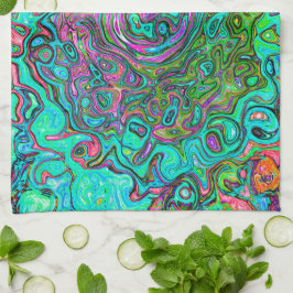 Aquamarine Groovy Abstrakt Retro Liquid Swirl Kökshandduk