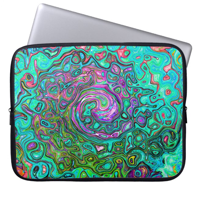 Aquamarine Groovy Abstrakt Retro Liquid Swirl Laptop Fodral (Framsidan)