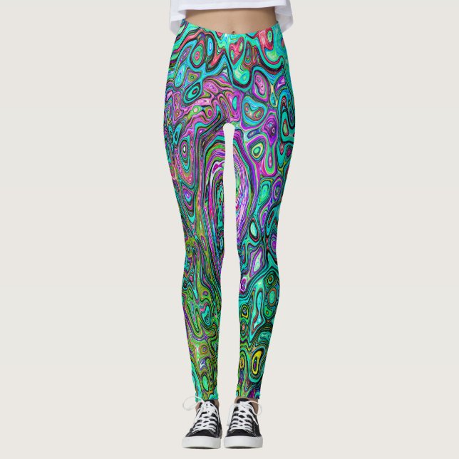 Aquamarine Groovy Abstrakt Retro Liquid Swirl Leggings (Framsida)