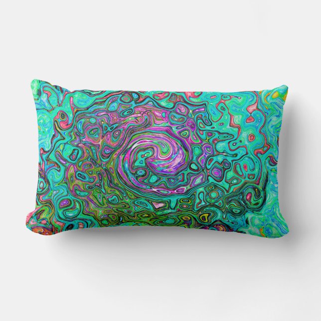 Aquamarine Groovy Abstrakt Retro Liquid Swirl Lumbarkudde (Framsida)