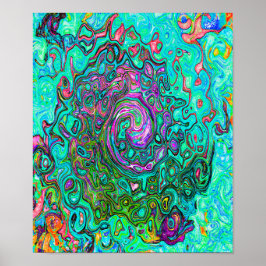 Aquamarine Groovy Abstrakt Retro Liquid Swirl Poster