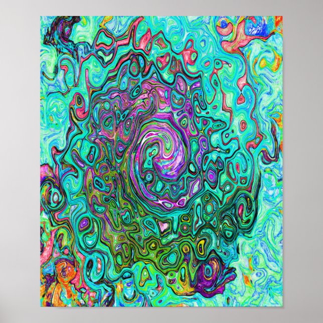 Aquamarine Groovy Abstrakt Retro Liquid Swirl Poster (Framsidan)